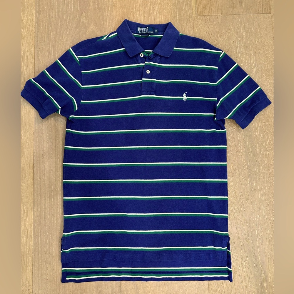 Polo by Ralph Lauren size Medium Blue and Green striped short sleeve